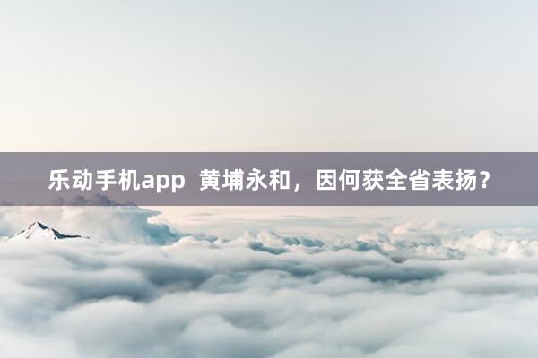 乐动手机app  黄埔永和，因何获全省表扬？