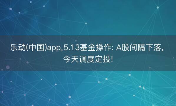 乐动(中国)app 5.13基金操作: A股间隔下落， 今天调度定投!