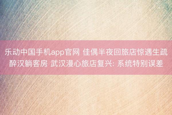 乐动中国手机app官网 佳偶半夜回旅店惊遇生疏醉汉躺客房 武汉漫心旅店复兴: 系统特别误差