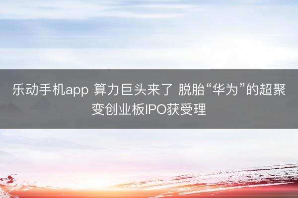 乐动手机app 算力巨头来了 脱胎“华为”的超聚变创业板IPO获受理
