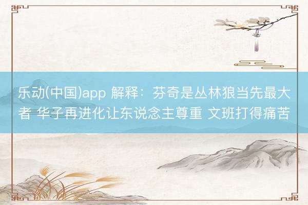 乐动(中国)app 解释：芬奇是丛林狼当先最大者 华子再进化让东说念主尊重 文班打得痛苦